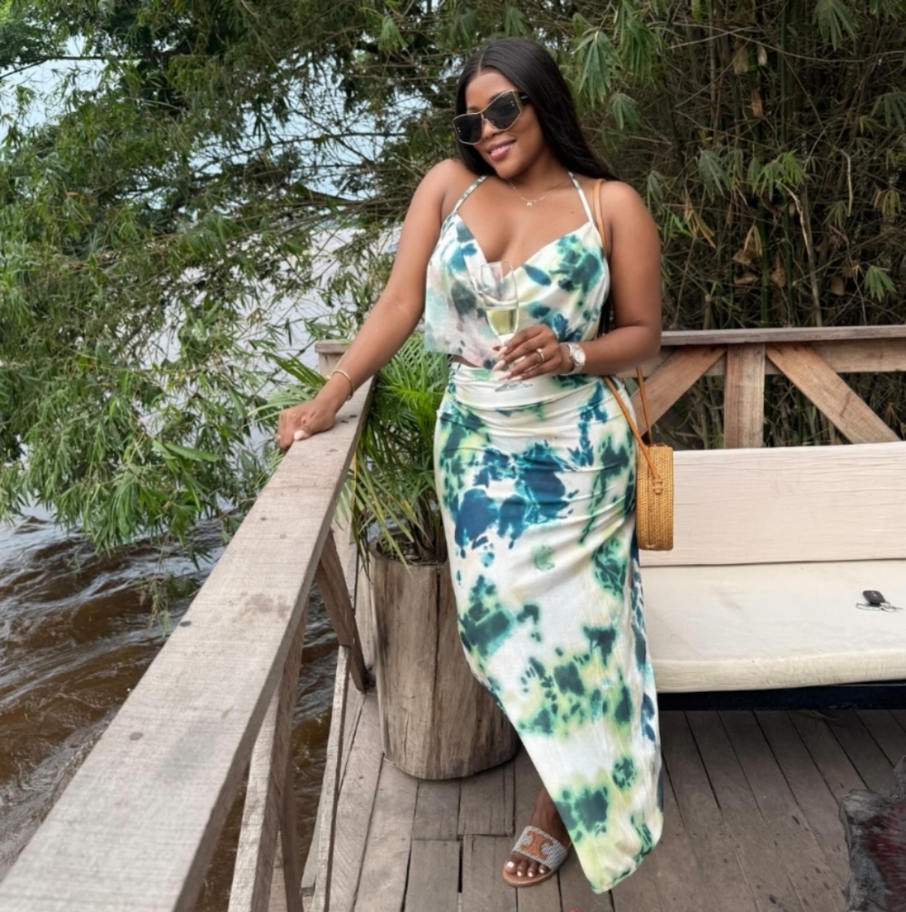 Elegant Green and Blue Tie-Dye Maxi Dress